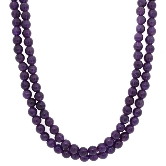 Round Purple Amethyst Bead Double Strand Necklace 18 Inches - Picture 2 of 5